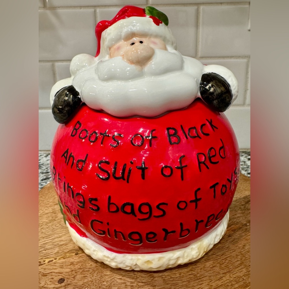 Small Festive Santa Cookie/Treat Jar in Red and Black